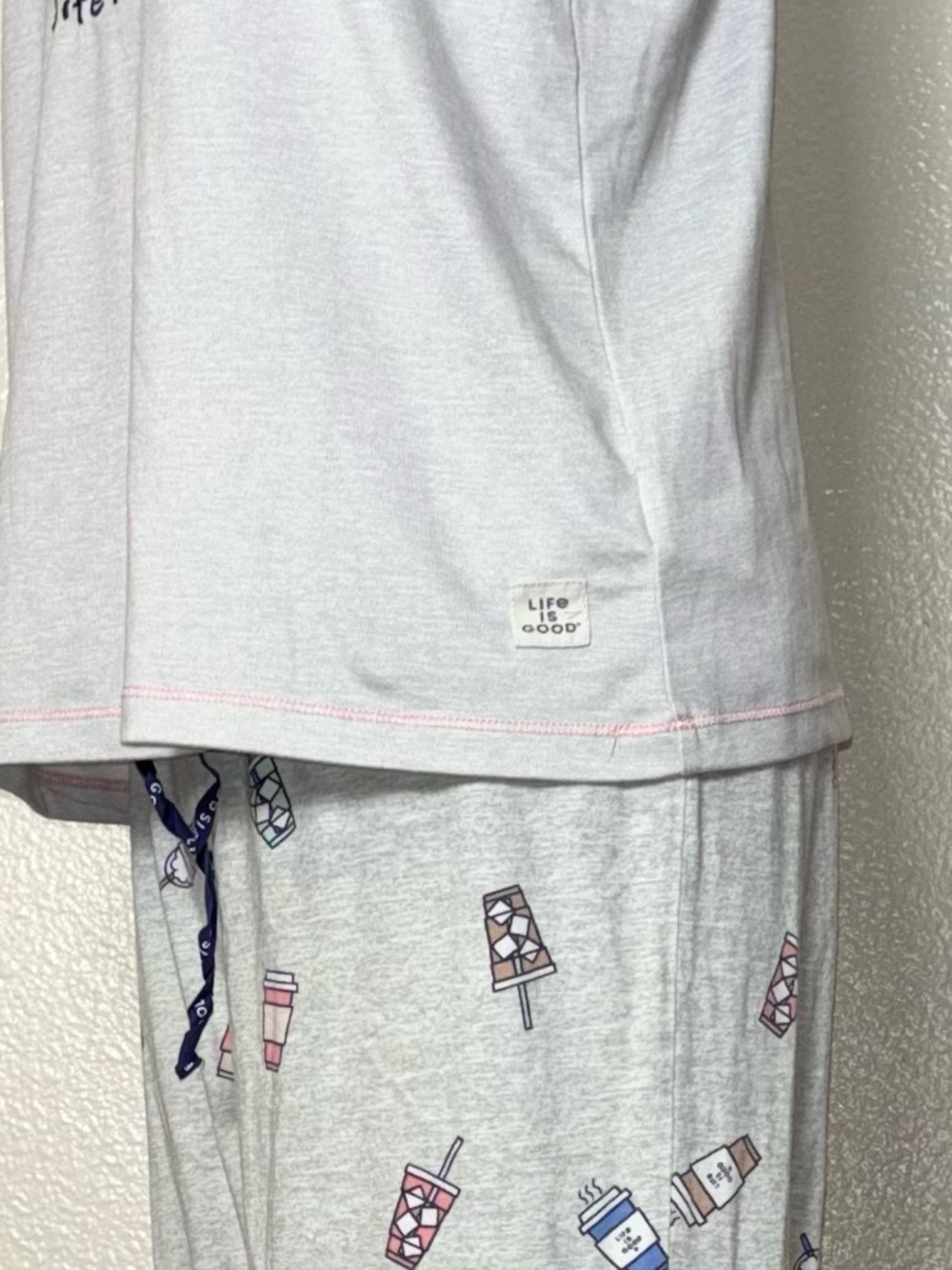 Life Is Good Pajama Set White Daisy Tank, Light Gray Lounge Pants women's medium - Picture 12 of 16